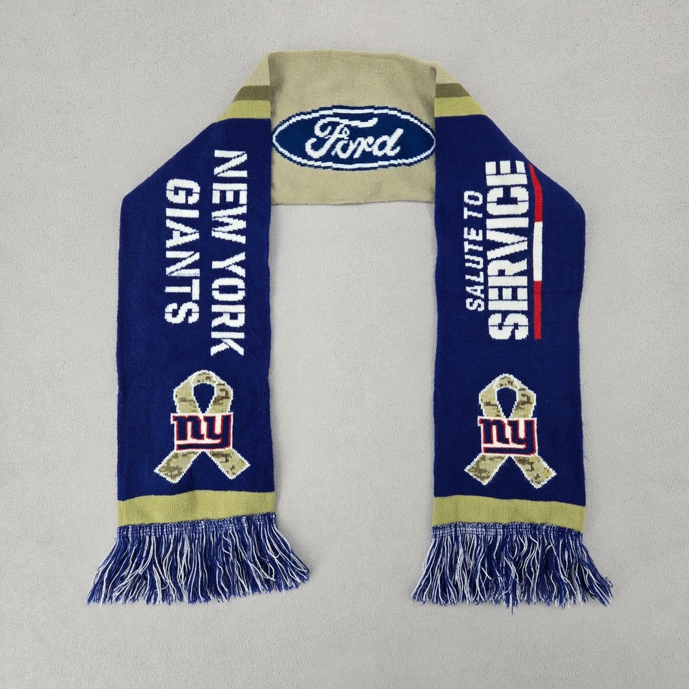 NFL New York Giants OS Scarf Salute to Service Ford Blue Camo Ribbon Knit Fringe